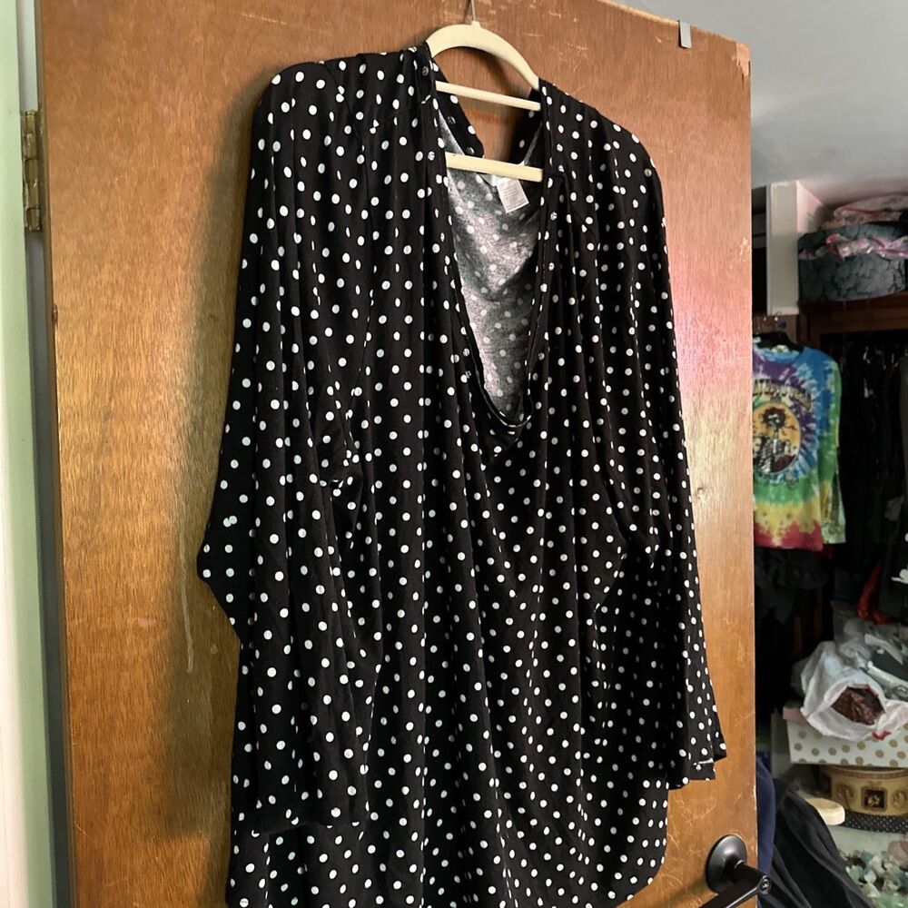 Gillian Grey Womens Black Polka Dot Top Size 5XL 3/4 Sleeves Plus